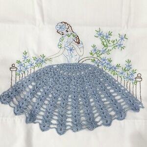 2 Vintage Southern Belle Hand Embroidered & Crocheted Pillowcase Standard Size